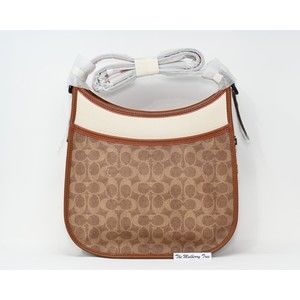 COACH EMERY Crossbody Colorblock Tan Signature Canvas Chalk Leather 686 NWT $395